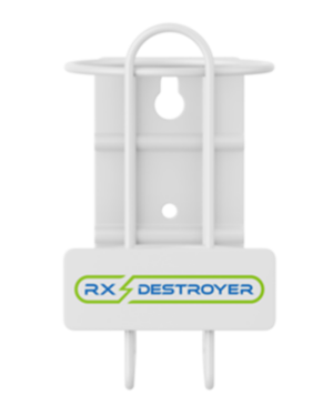 White 16-ounce wall mount bracket with handle and Rx Destroyer logo base