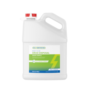 Rx Destroyer 1 gallon drug disposal bottle with white cap