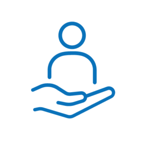 Shield icon outline in blue representing security