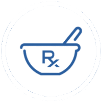 Mortar and pestle icon with Rx symbol