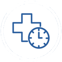 Medical cross icon and clock symbol representing disposal timing