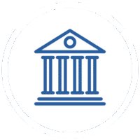 Greek temple building with columns outline icon representing legal or institutional authority
