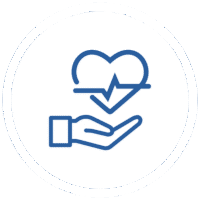 Heart with heartbeat line and medical hand icon representing healthcare support