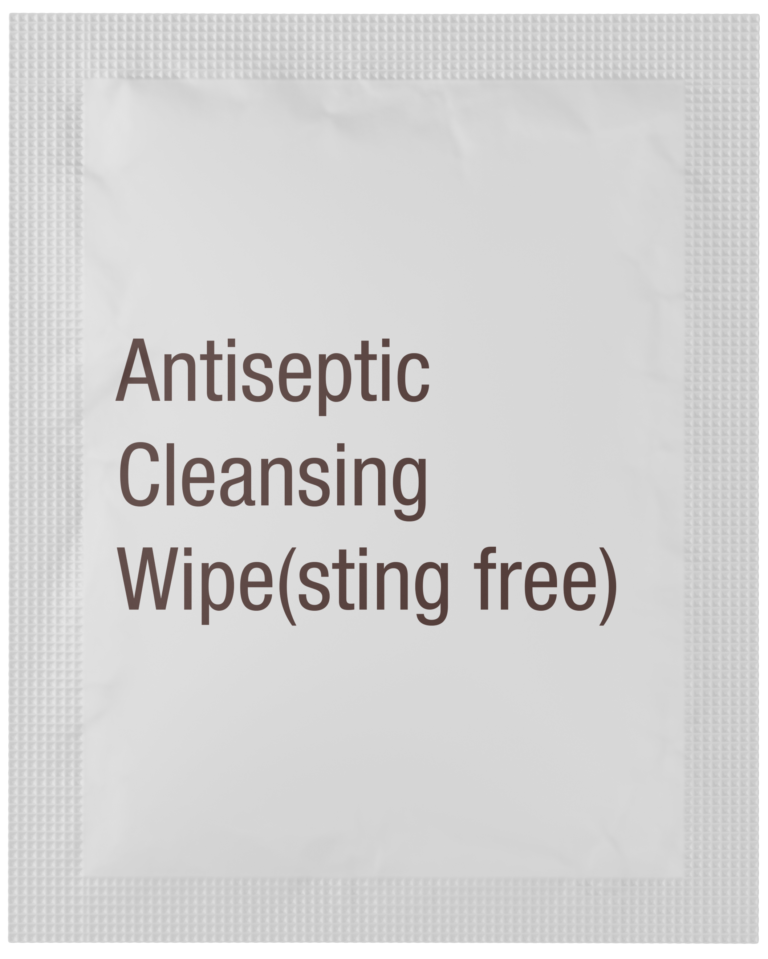 Antiseptic cleansing wipe packet with clear labeling