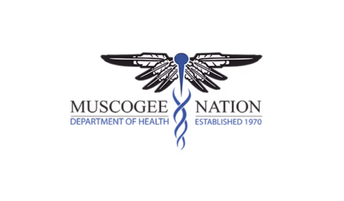 Medical caduceus logo with blue serpent and staff on black background