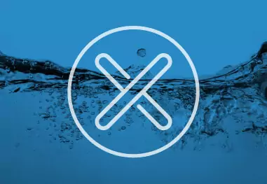 Crossed water droplet icon on blue background
