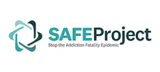 SAFEProject logo with teal icon and text, stopping addiction fatality epidemic