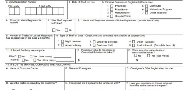 Registrant Disclosure of Loss Diversion or Destruction of Controlled Substances