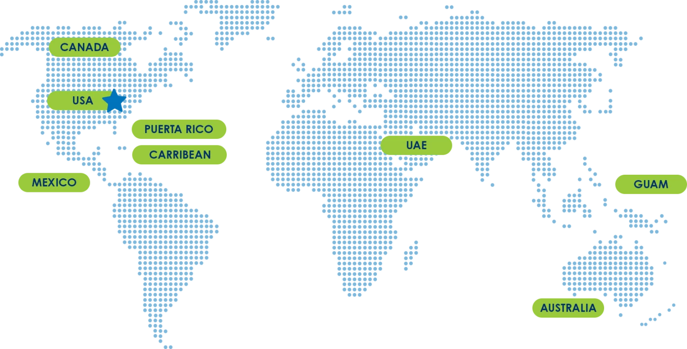 World map with Rx Destroyer locations labeled in North America, Central America, Australia