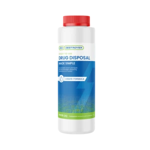 Rx Destroyer liquid formula bottle with red cap
