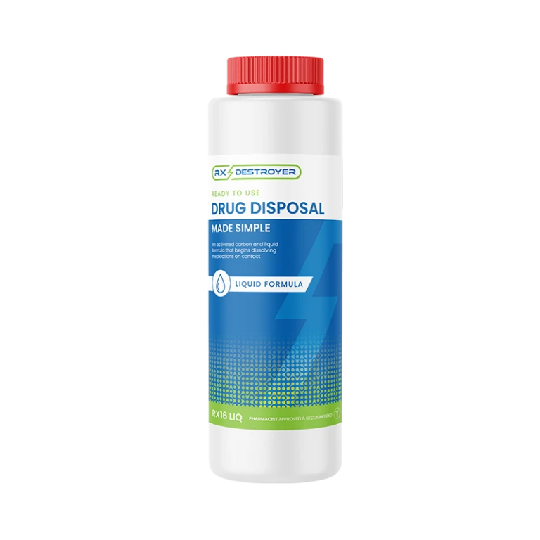 Rx Destroyer liquid formula bottle with red cap
