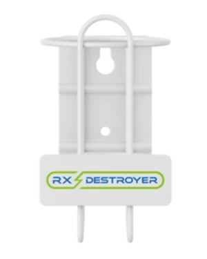 White 16-ounce wall mount bracket with handle and Rx Destroyer logo base