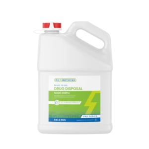 Rx Destroyer 1 gallon drug disposal bottle with white cap