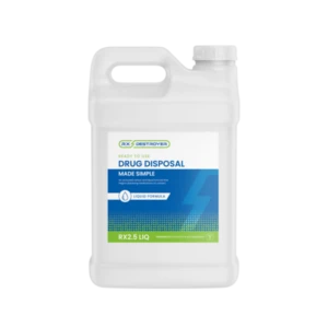 Rx Destroyer drug disposal liquid products in various sizes and formulations.