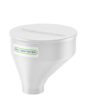 Rx Destroyer 32-ounce funnel with white dome and lid