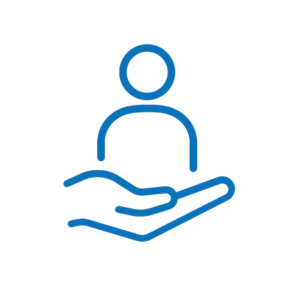 Shield icon outline in blue representing security