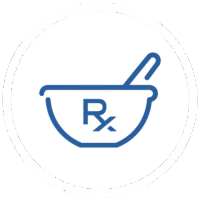 Mortar and pestle icon with Rx symbol