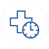 Medical cross icon and clock symbol representing disposal timing