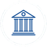 Greek temple building with columns outline icon representing legal or institutional authority
