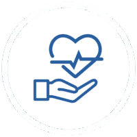 Heart with heartbeat line and medical hand icon representing healthcare support