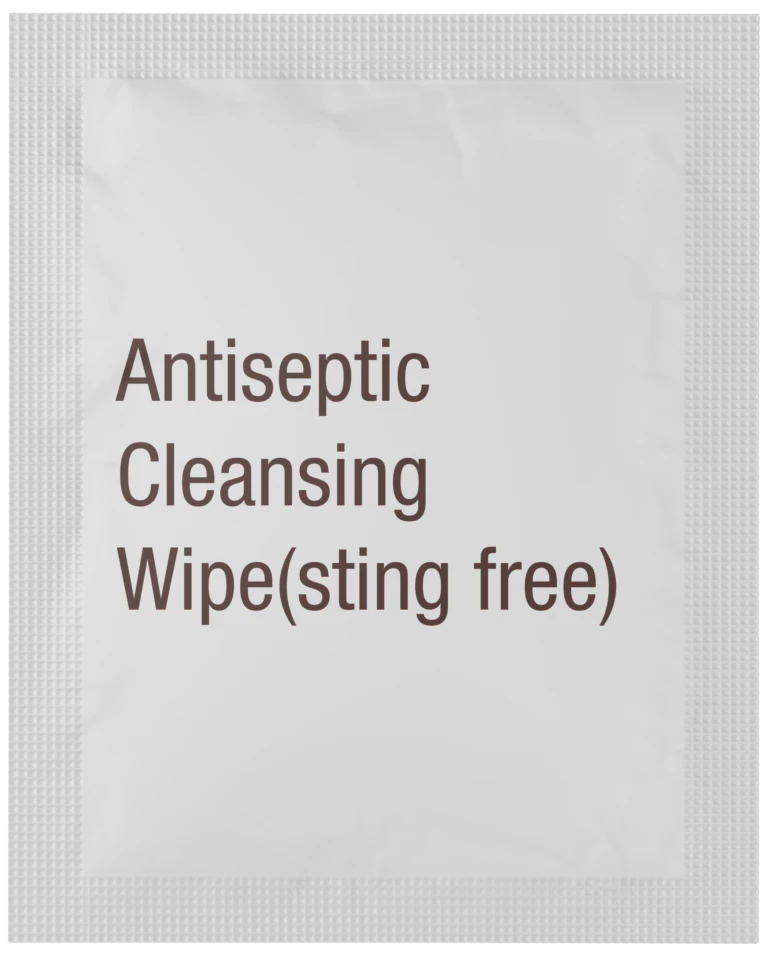 Antiseptic cleansing wipe packet with clear labeling